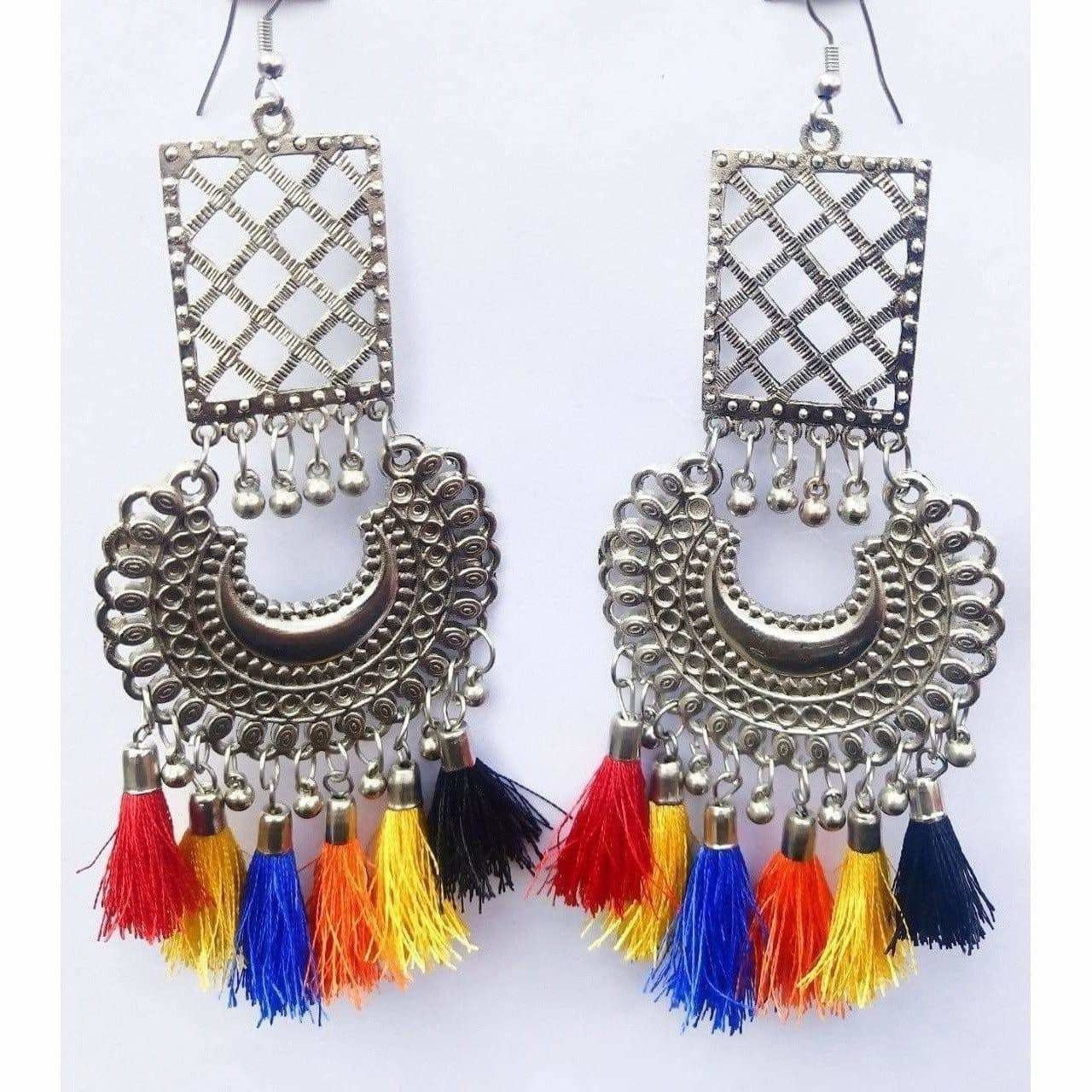 MS Fashion India Silver Oxidized Chandbali Latest Designer Thread Earrings | Swadesiicart