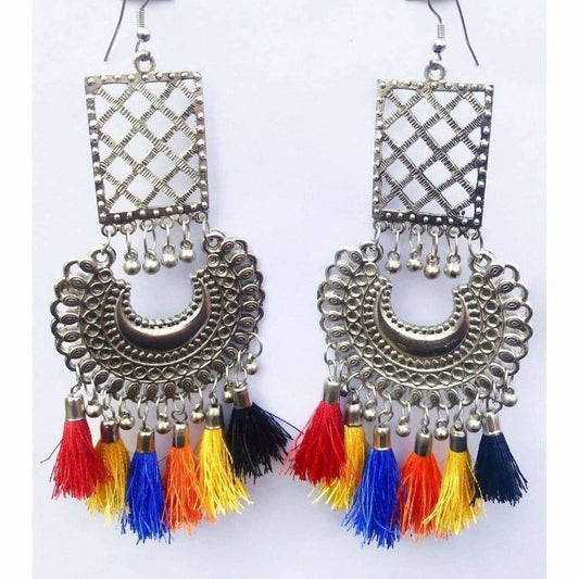 MS Fashion India Silver Oxidized Chandbali Latest Designer Thread Earrings | Swadesiicart