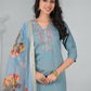 Ethnic Festive Wear Chanderi Viscose Sky Stitched Suit With Dupatta - Tanisha | Swadesiicart