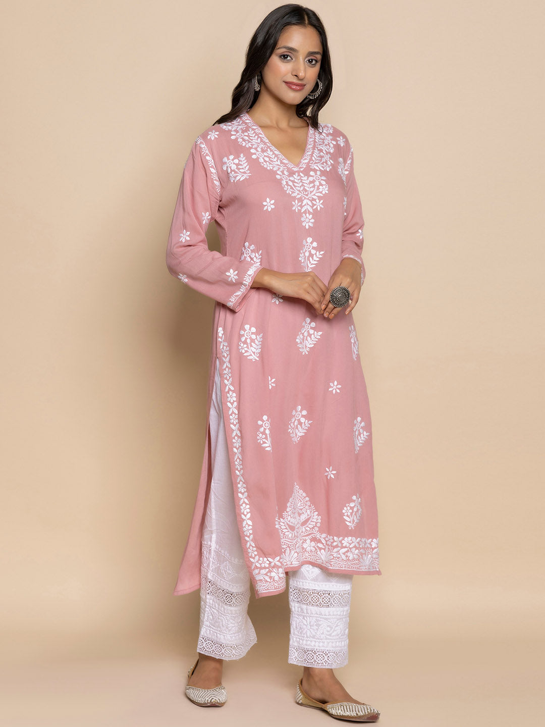 HOUSE OF KARI Floral Embroidered Fizaa Chikankari Pure Cotton Straight Kurta | Swadesiicart