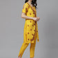 ADA Women Yellow & Maroon Paisley Chikankari Embroidered Sustainable Handloom Kurta with Trousers | Swadesiicart