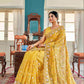 Tikhi Imli Yellow Ethnic Motifs Beads and Stones Embroidered Saree | Swadesiicart