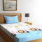 Home Sizzler White & Blue Cartoon Characters 210 TC Single Bedsheet with 1 Pillow Covers - Swadesiicart