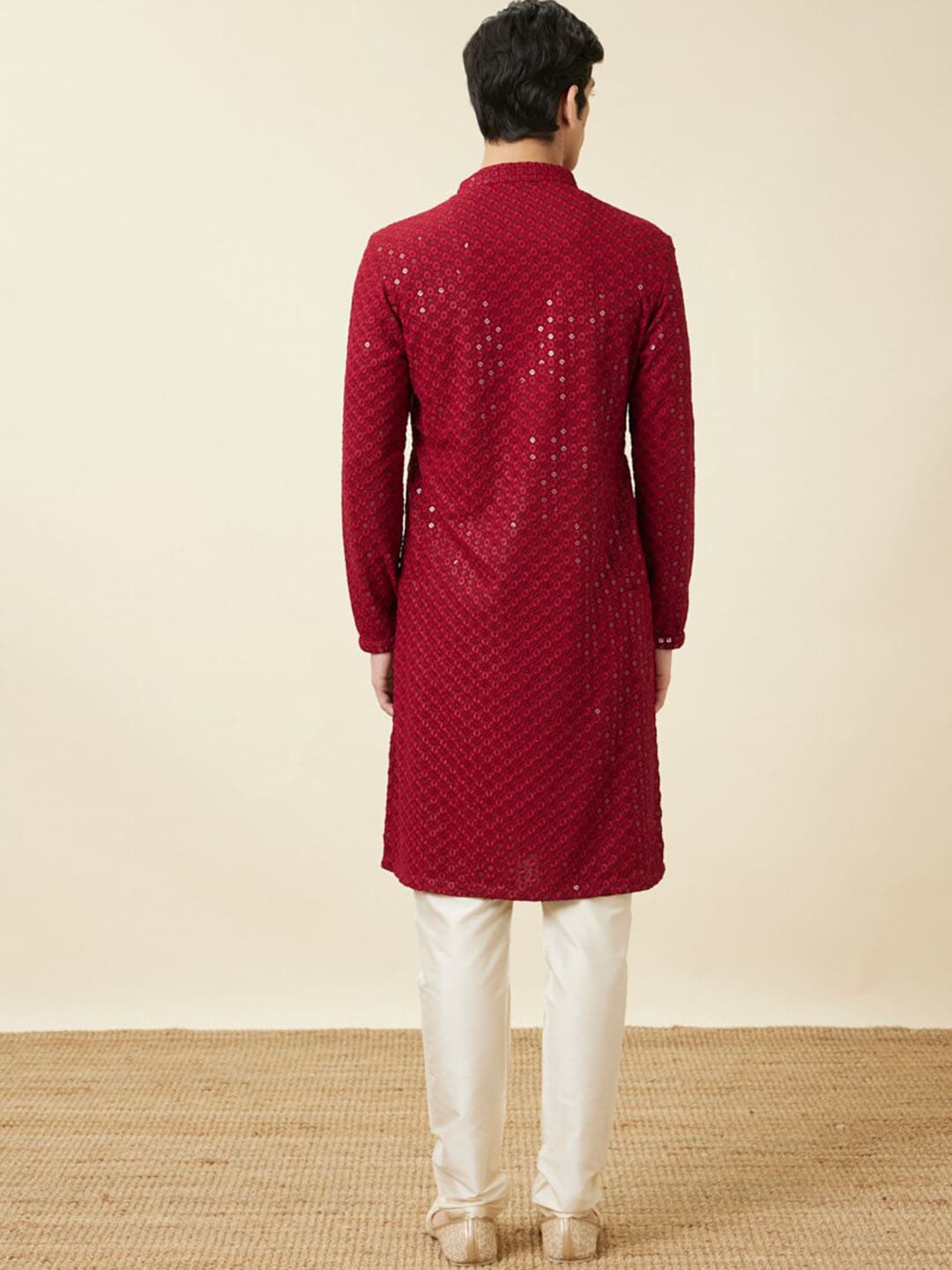 Manyavar Floral Chikankari Embroidered Kurta With Pyjamas | Swadesiicart