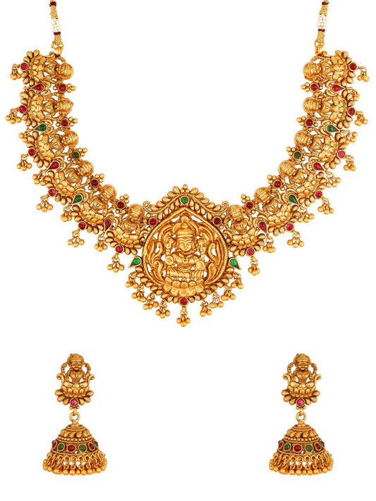 Aadita Women Gold-Toned & Plated Temple Choker Jewellery Set | Swadesiicart