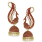 Anikas Creation Red & Gold-Polished Peacock Shaped Jhumkas - Swadesiicart