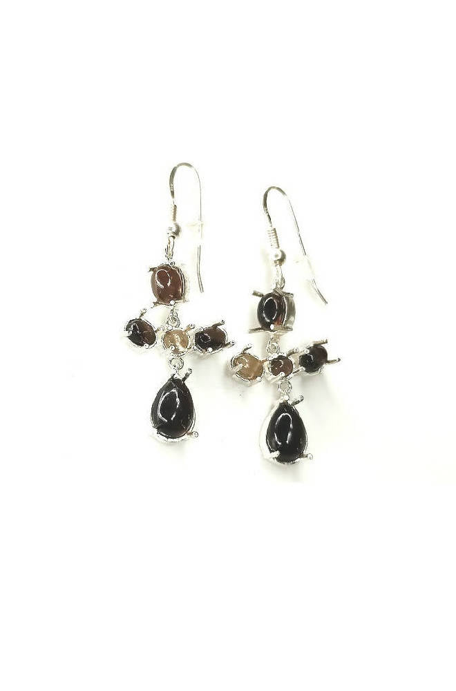 Bling Accessories Smokey Topaz Semi Precious Natural Stone Earrings | Swadesiicart