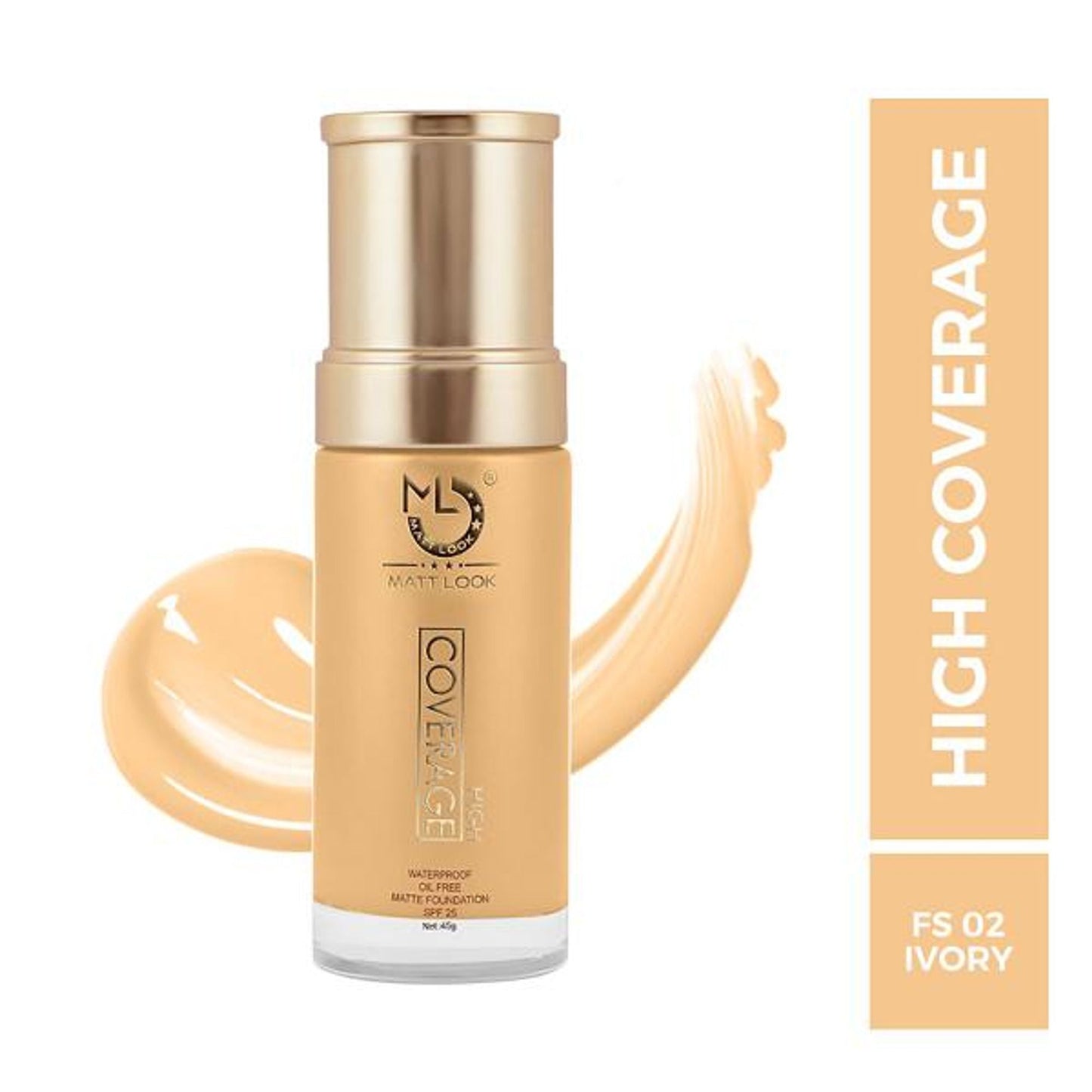 Matt Look High Coverage Waterproof Oil Free Matte SPF 25 Foundation - Ivory - Swadesiicart