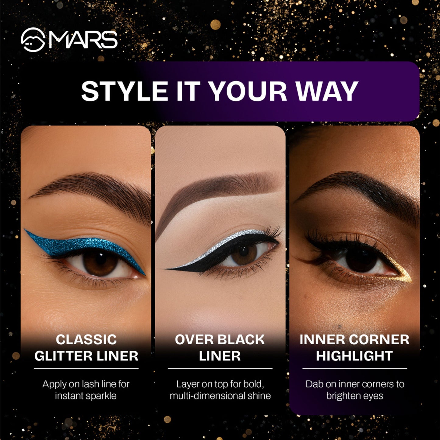 MARS Cosmetics Twinkle Wink Glitter Eyeliner - Golden Gleam - Swadesiicart