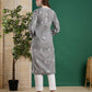 ADA Women Grey & White Chikankari Embroidered Straight Kurta | Swadesiicart