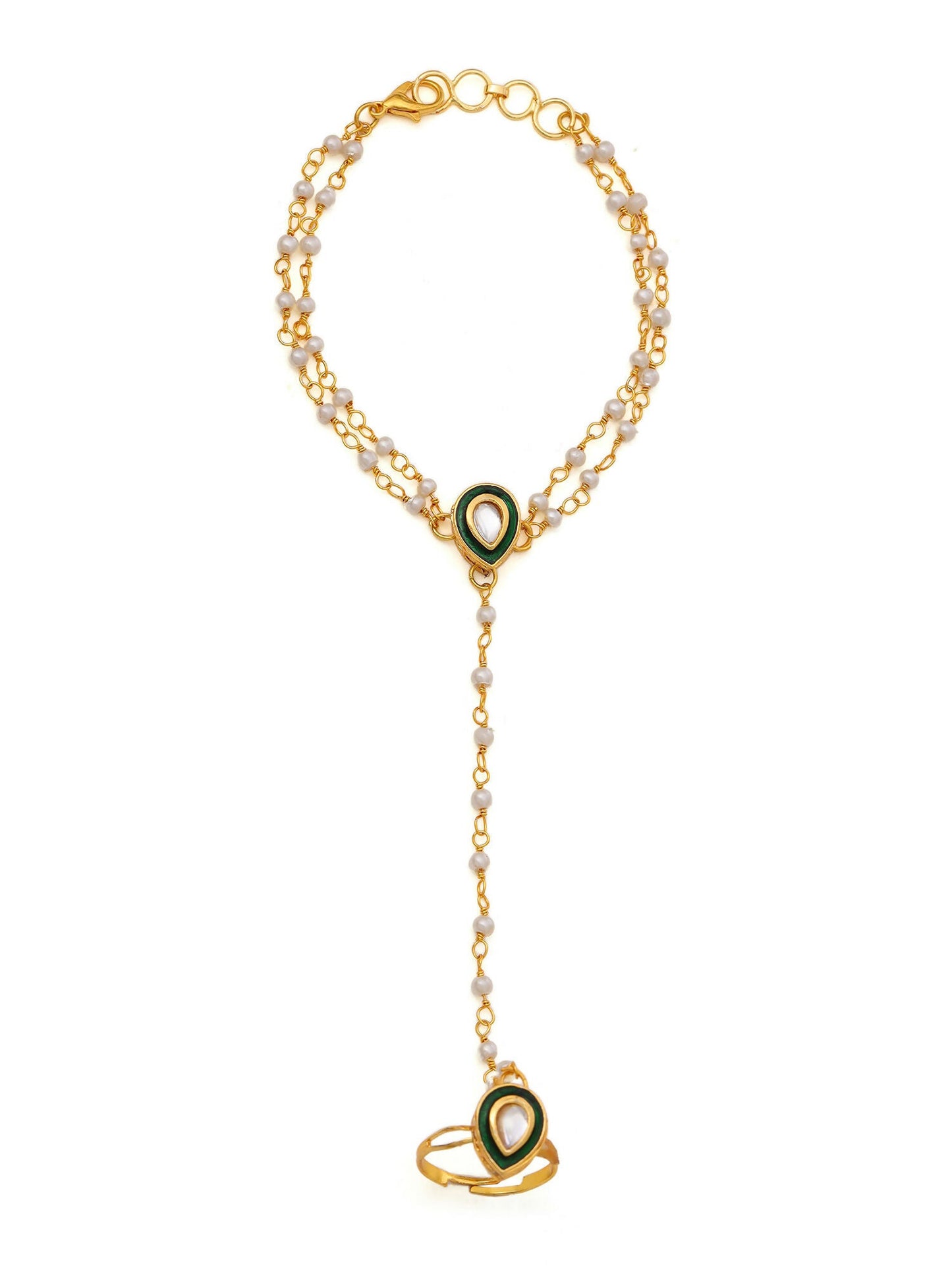 Ruby Raang Gold Green Meenakari Kundan Haath Phool | Swadesiicart