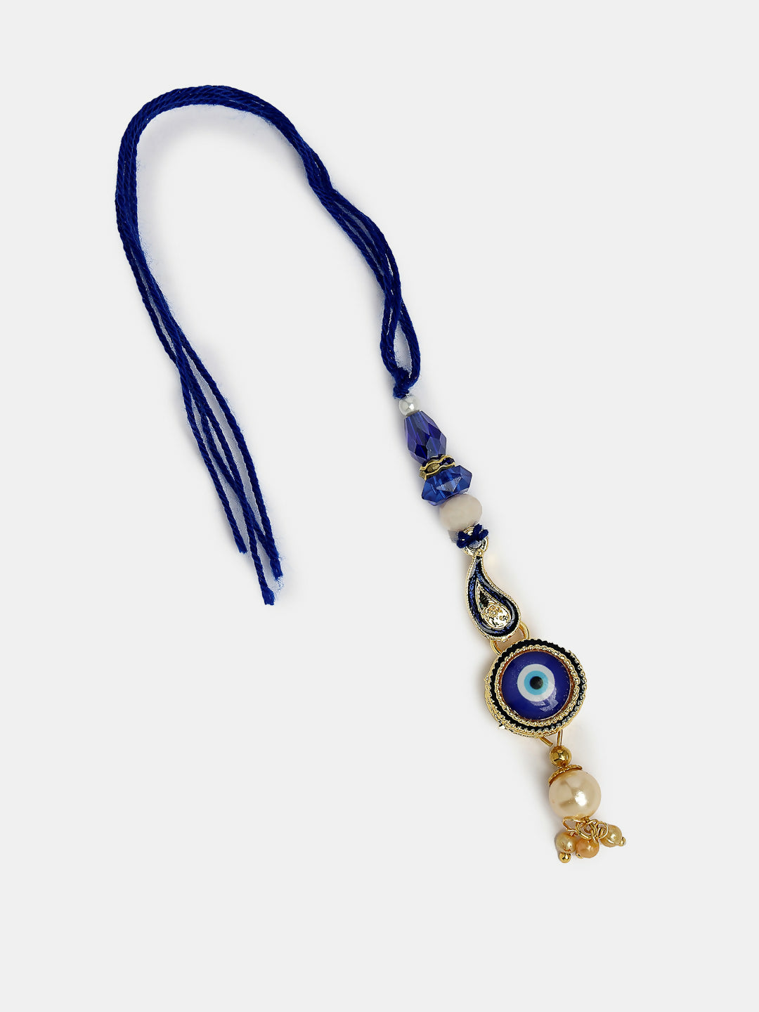 NVR Women & Men Set of 2 Blue Evil Eye Beaded Bhaiya Bhabhi Rakhi With Roli Chawal & Chocolate | Swadesiicart