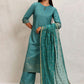Vishudh Ethnic Motifs Printed Keyhole Neck Straight Kurta With Palazzos & Dupatta - Swadesiicart