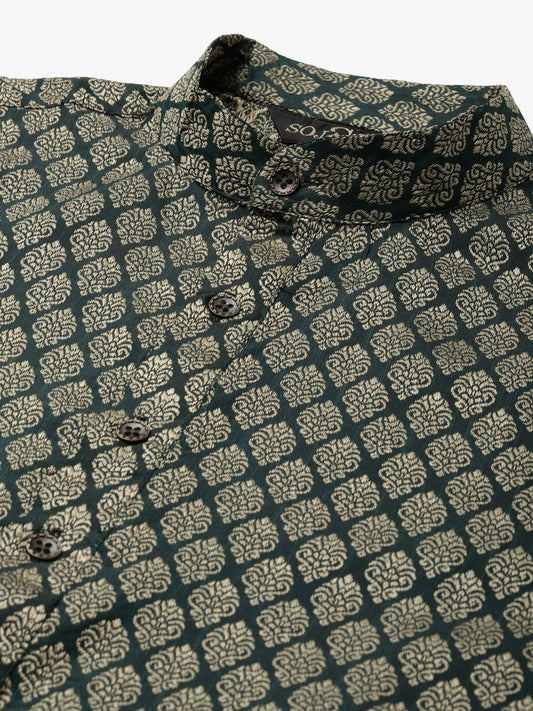 Sojanya Men Green Ethnic Motifs Kurta with Pyjama & Nehru Jacket | Swadesiicart
