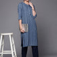 Biba Women Blue Pure Cotton Printed Straight Kurta - Swadesiicart