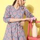 InWeave Women's Blue Pink Ogee Print Belted Coord Set - Swadesiicart