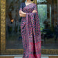 Mitera Navy Blue & Pink Floral Zari Silk Blend Banarasi Saree | Swadesiicart