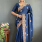 Vastranavya Blue Vichitra Silk Zari with Swarovski Work Ready to Wear Saree | Swadesiicart
