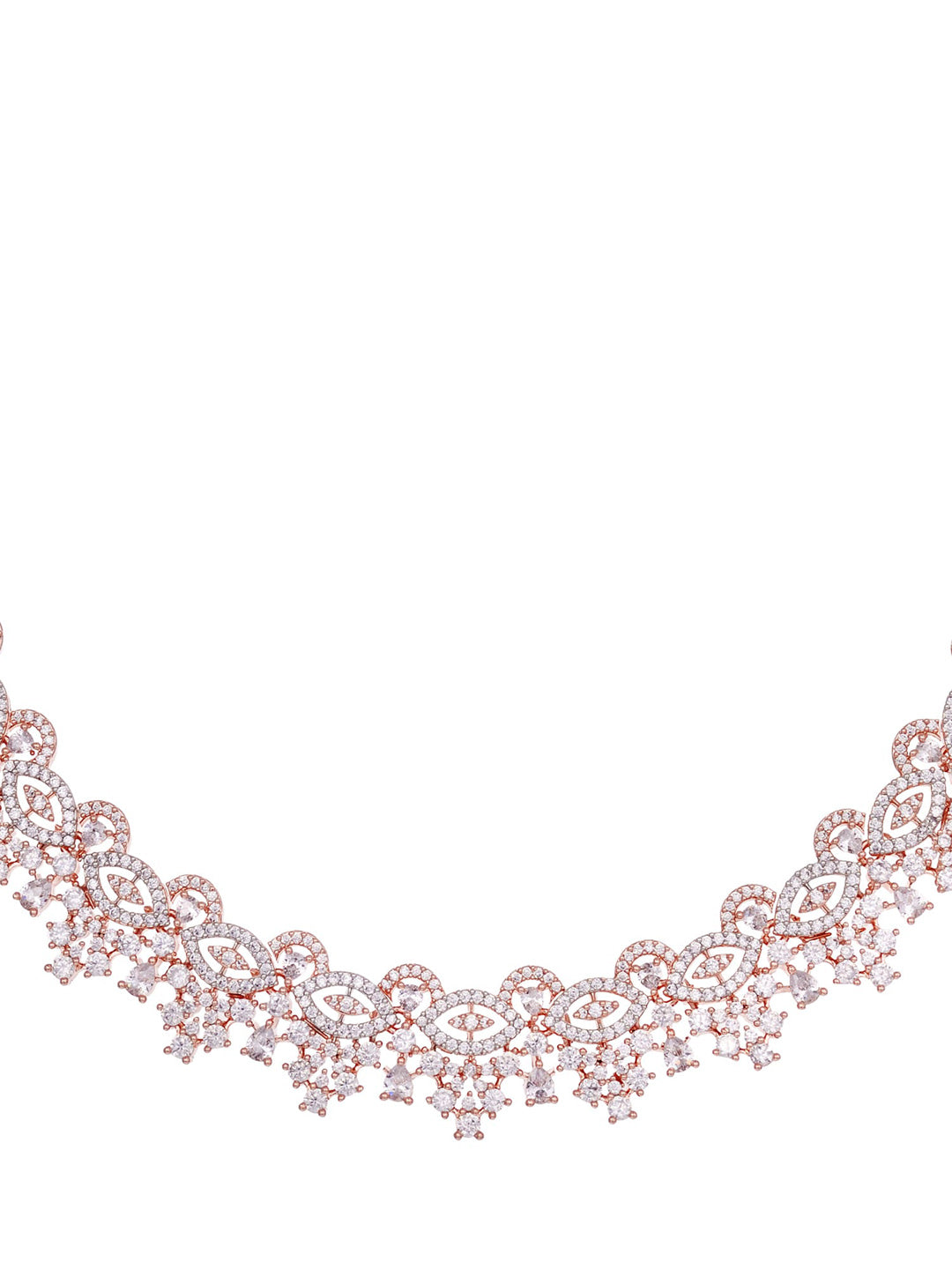 Saraf RS Jewellery Rose Gold-Polished & White AD & CZ-Studded Contemporary Jewellery Set - Swadesiicart