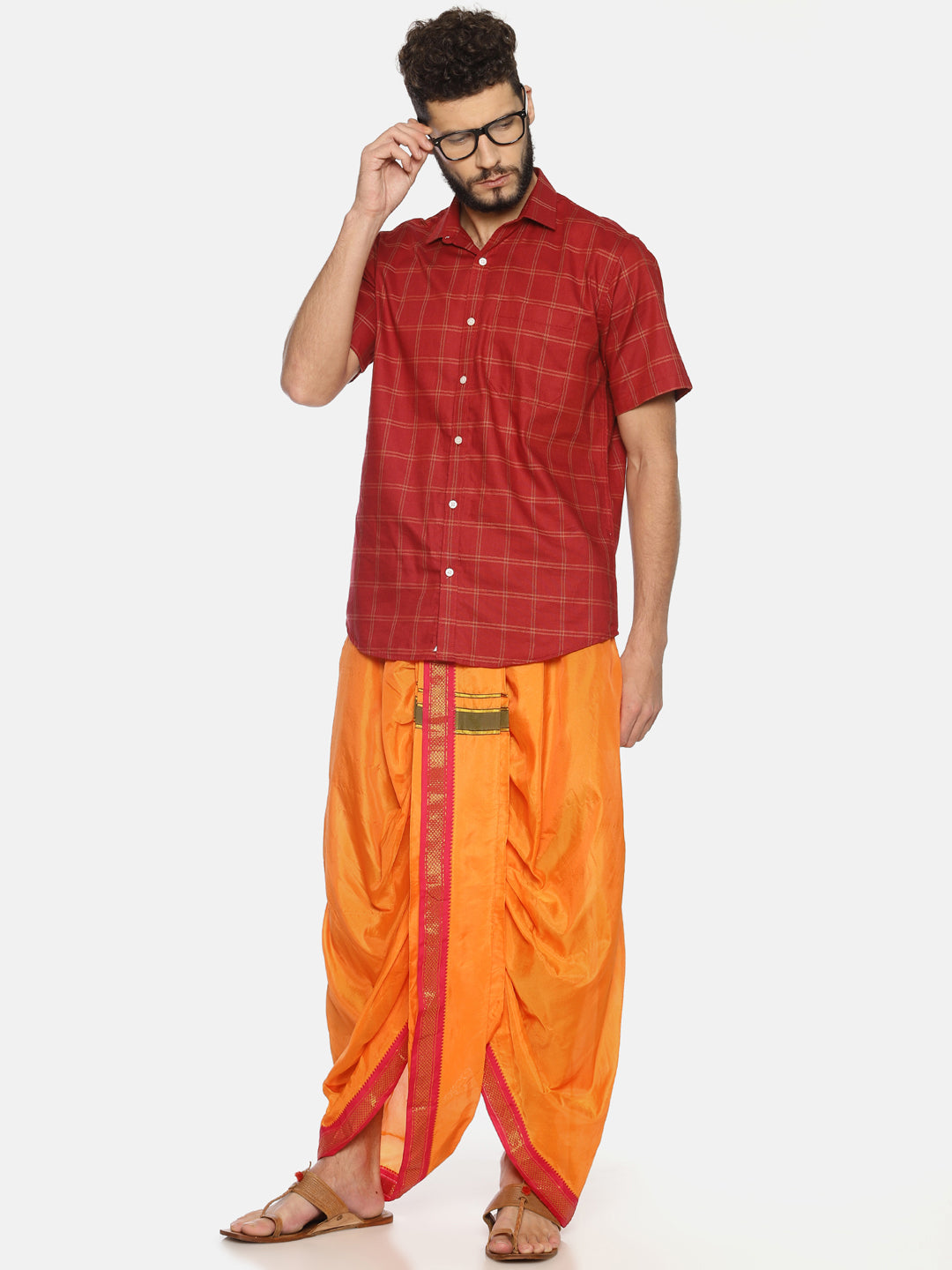 Sethukrishna Men Orange Solid Readymade Dhoti Pant | Swadesiicart