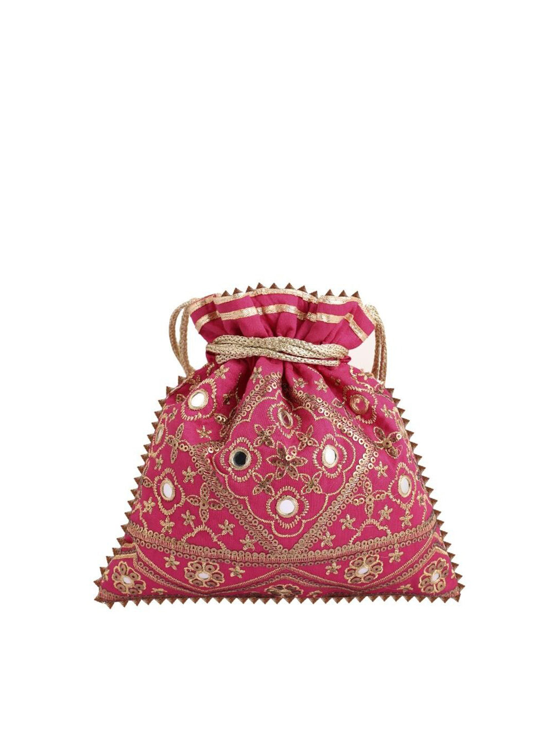 Masq Pink & Gold-Toned Embroidered Potli Clutch - Swadesiicart