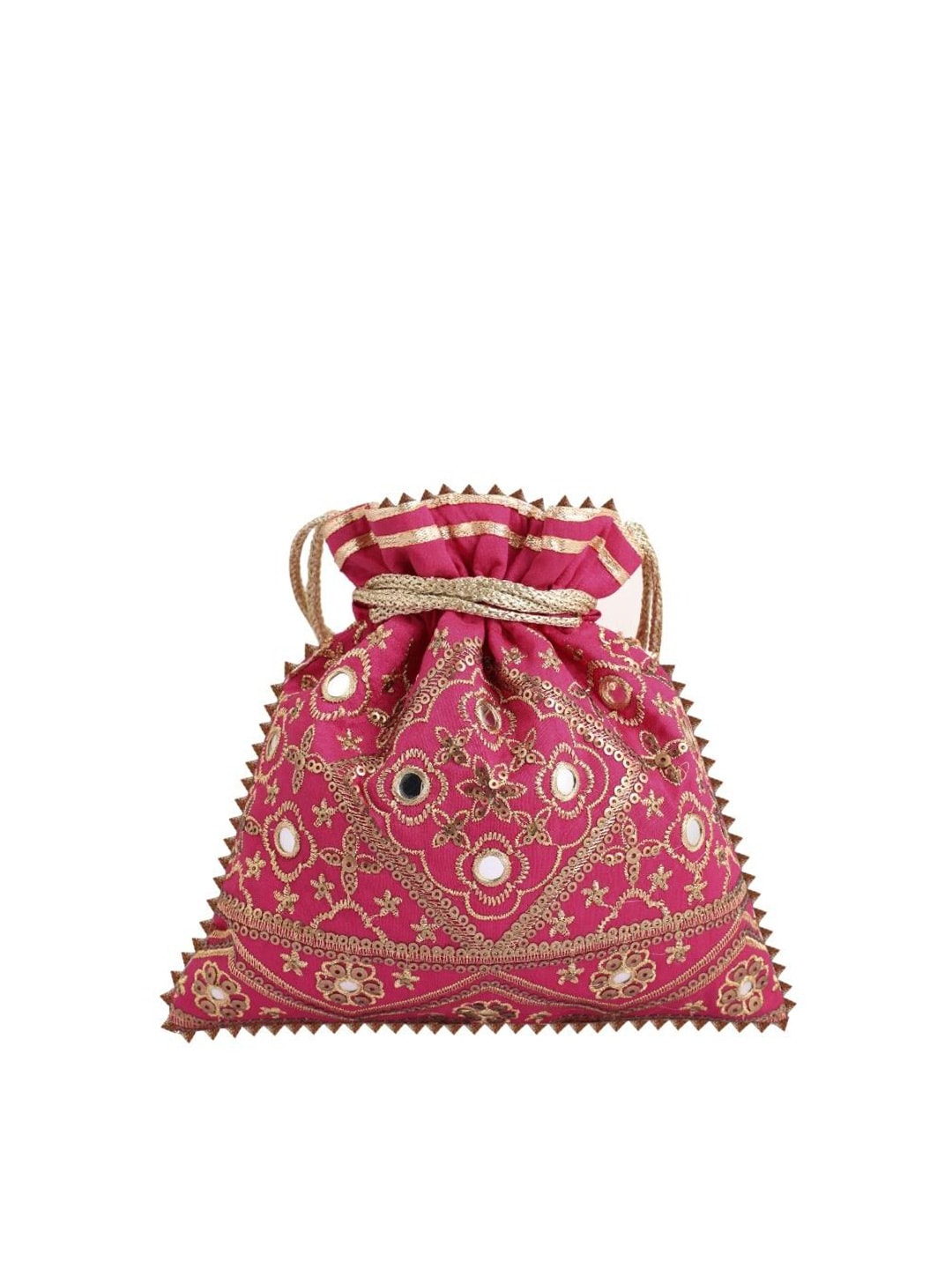 Masq Pink & Gold-Toned Embellished Embroidered Potli Clutch - Swadesiicart