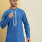 House of Pataudi Men Pure Cotton Solid Chikankari Jashn Short Kurta | Swadesiicart