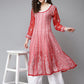 ADA Women Red & White Ethnic Motifs Embroidered Chikankari Georgette Kurta | Swadesiicart