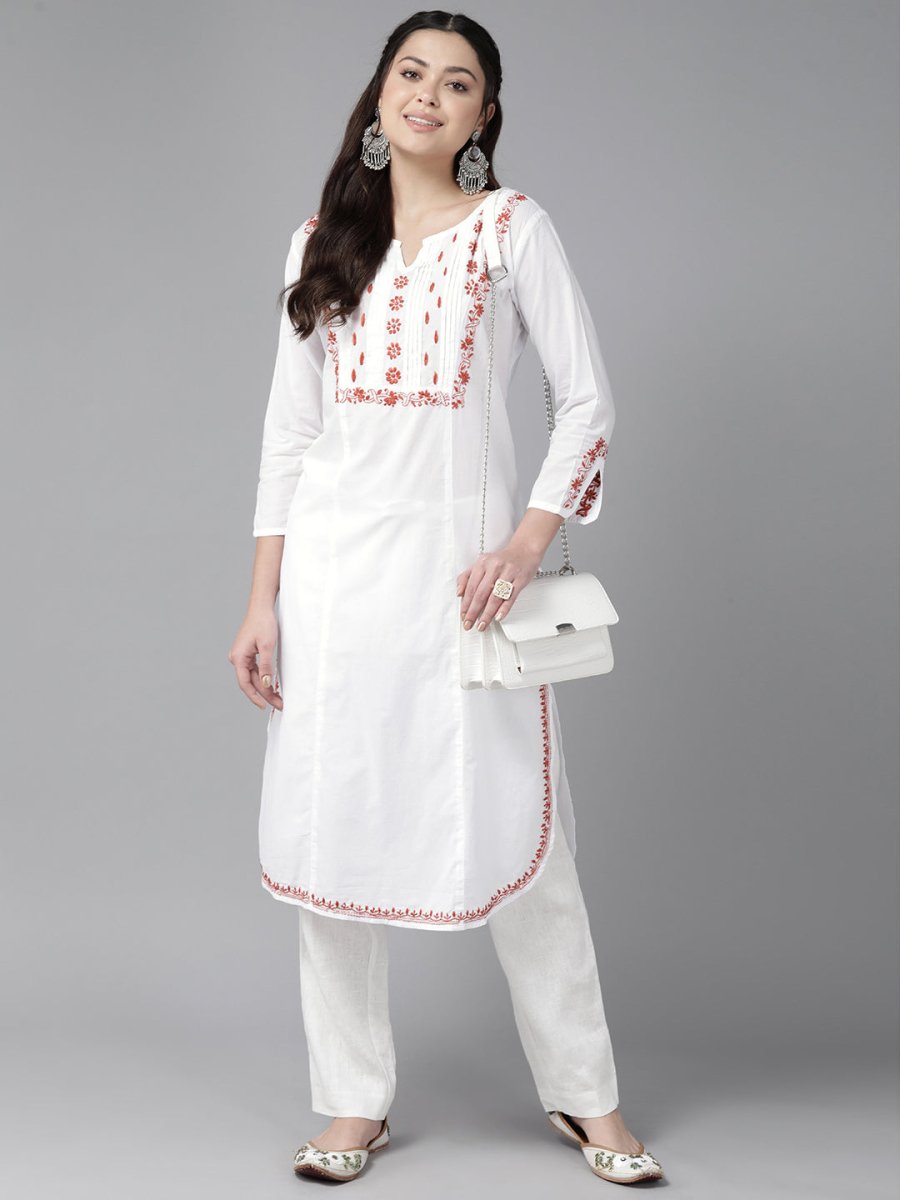 ADA Floral Embroidered Chikankari Floral Kurta | Swadesiicart