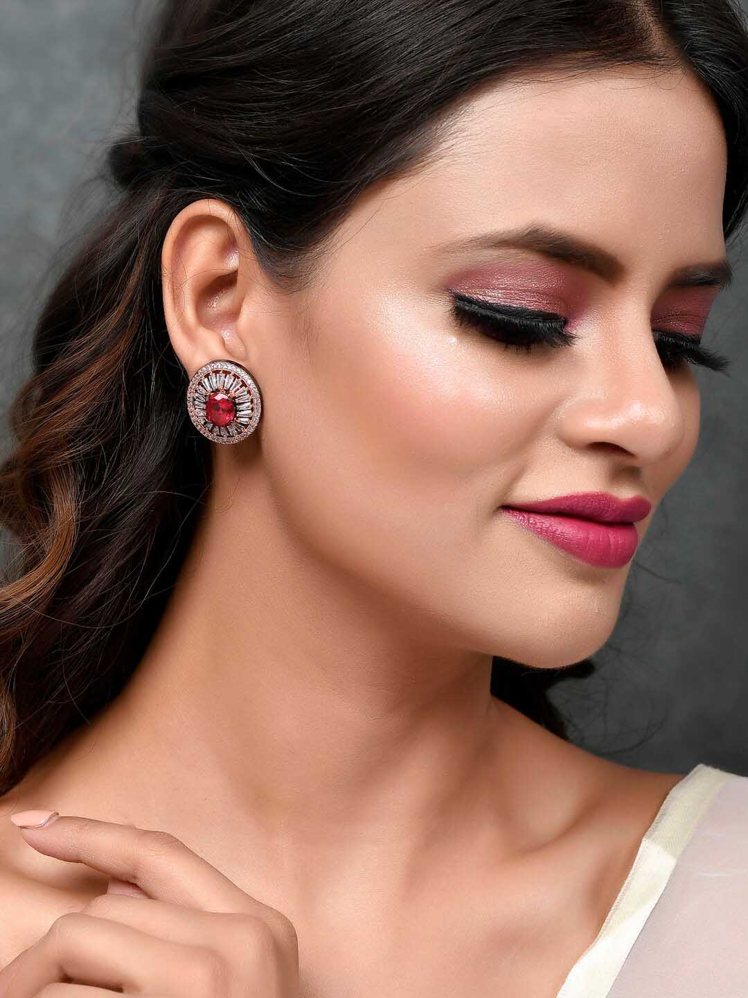 Shoshaa Rose Gold-Polished & White Circular Studs | Swadesiicart