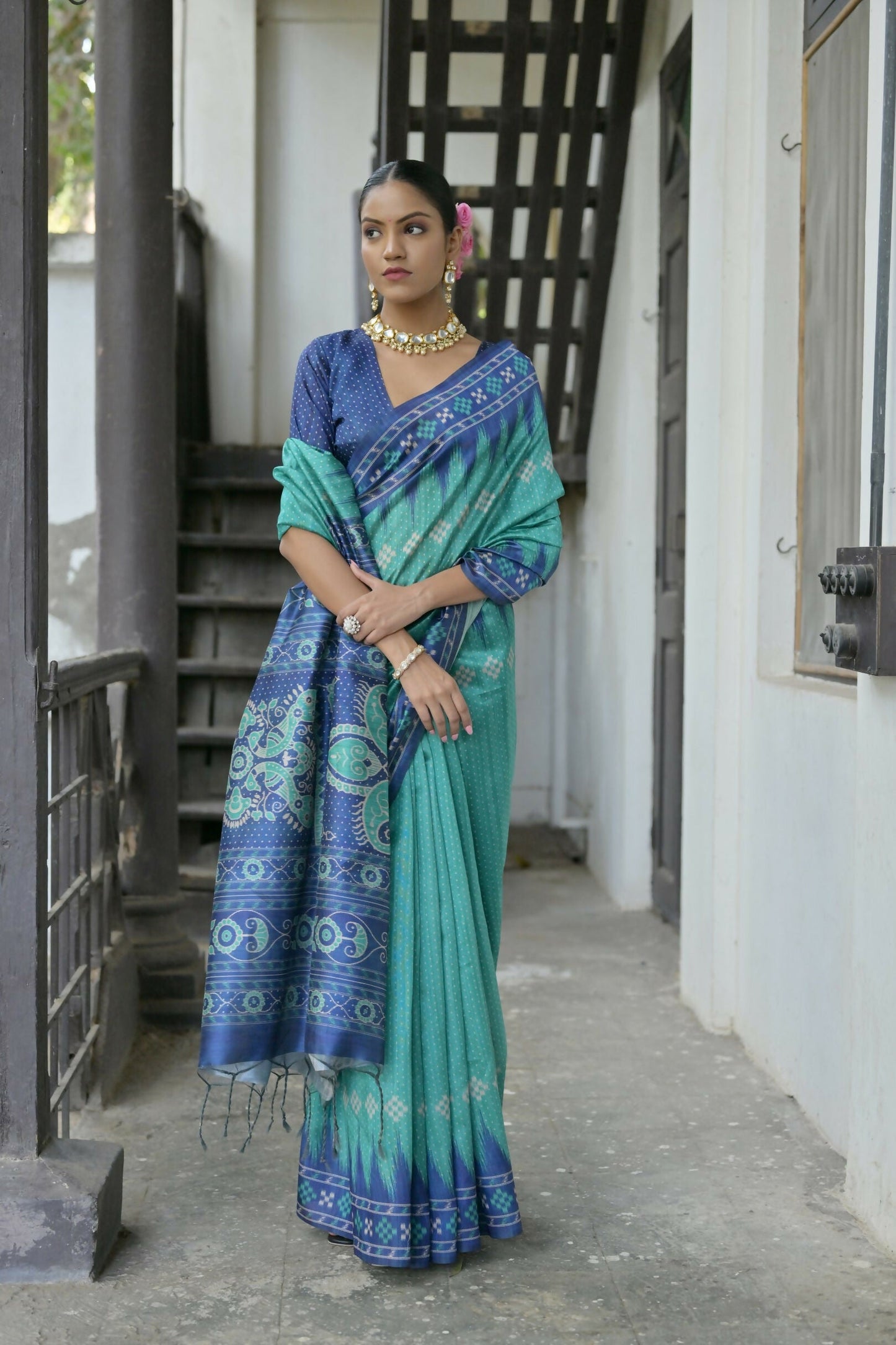Vishnu Weaves Women's Rama Soft Tussar Silk Saree with Blouse - Swadesiicart