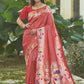 Vishnu Weaves Women's Red Paithani Silk Minakari Zari Woven Saree with Unstitched Blouse - Swadesiicart