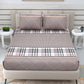 DREAM WEAVERZ Beige Checked 220 TC Glazed Cotton Bedsheet with Pillow Covers - Swadesiicart
