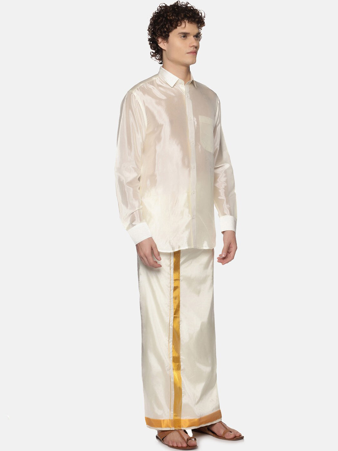Sethukrishna Men Cream-Coloured Solid Dhoti | Swadesiicart
