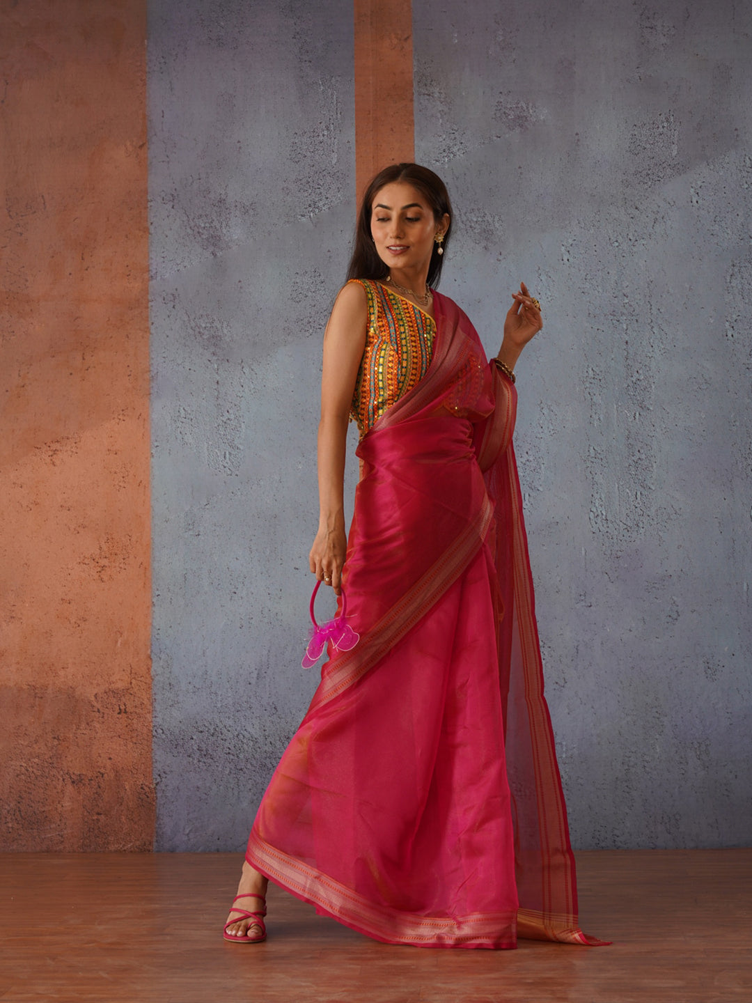 Tikhi Imli Zari Organza Heavy Work Saree | Swadesiicart