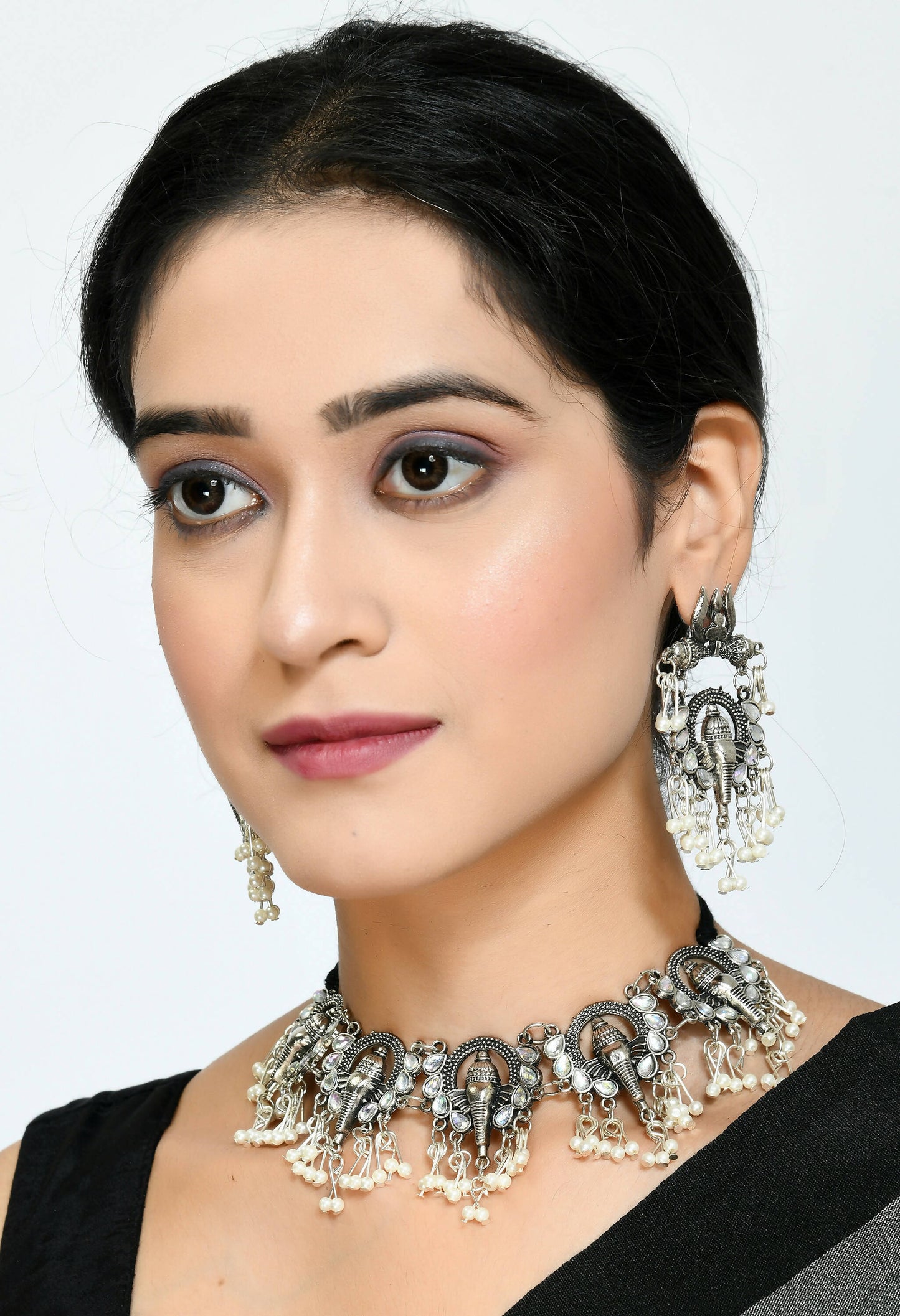 Mominos Fashion Johar Kamal Oxidised Silver-Plated Ganesha Design Necklace Choker Set for Women | Swadesiicart