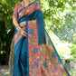 Vishnu Weaves Women's Blue Cotton Silk Woven Saree with Blouse - Swadesiicart