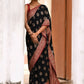 Joban Fashion Black Crepe Chiffon Pure Handloom Banarasi Silk Saree | Swadesiicart