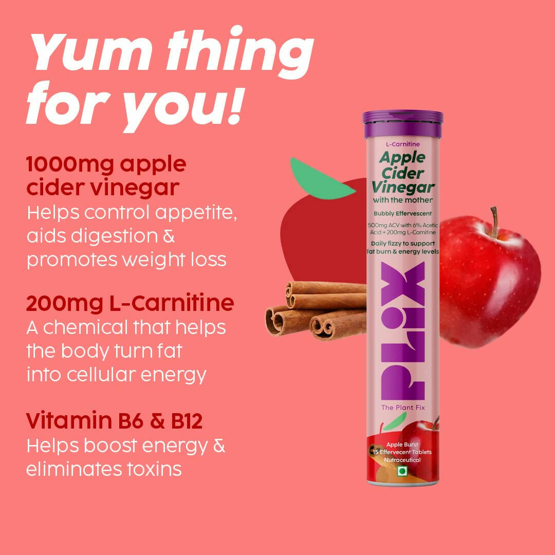 PLIX The Plant Fix L-Carnitine ACV Effervescent Tablets - Apple Burst - Swadesiicart