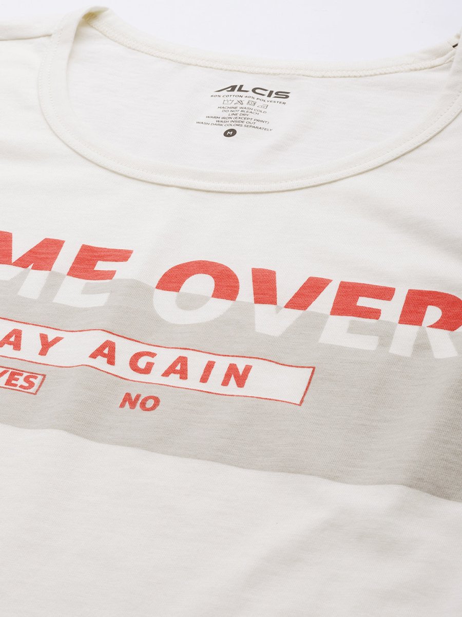 Alcis Men Off White Typography Printed Slim Fit Gym T-shirt | Swadesiicart