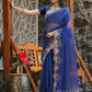 Tikhi Imli Blue Embroidered Organza Saree | Swadesiicart