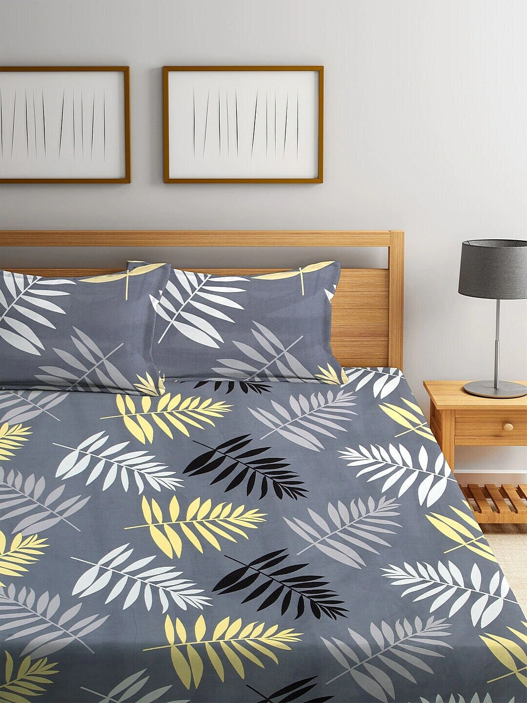 Home Sizzler Grey Printed 144 TC 1 Queen Bedsheet with 2 Pillow Covers - Swadesiicart