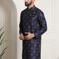 Sojanya Men Navy Blue & Golden Ethnic Motifs Printed Indigo Kurta | Swadesiicart