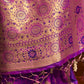 Mitera Women Purple & Gold-Toned Woven Design Zari Silk Blend Banarasi Saree | Swadesiicart