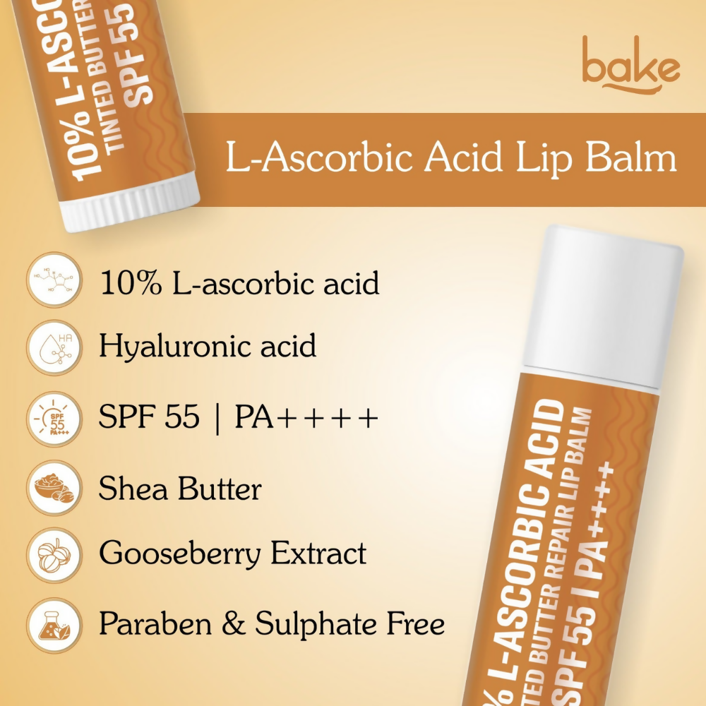Bake 10% L-Ascorbic Acid Tinted Butter Brightening Lip Balm SPF 55 PA++++ | Swadesiicart
