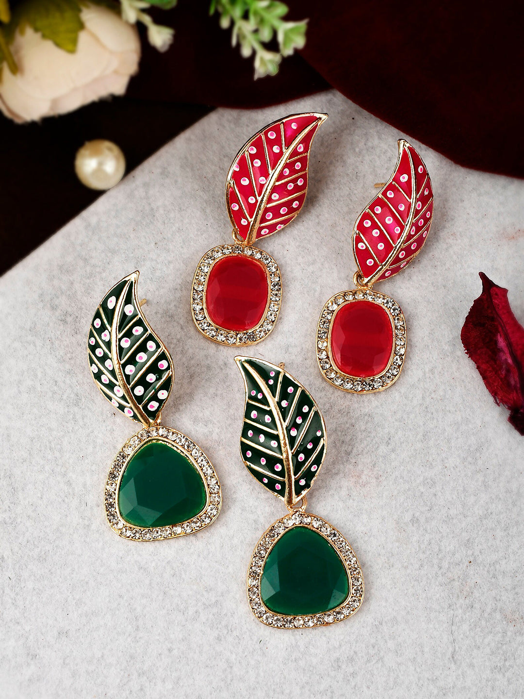 Shoshaa Set of 2 Gold-Polished Handcrafted Contemporary Drop Earrings | Swadesiicart
