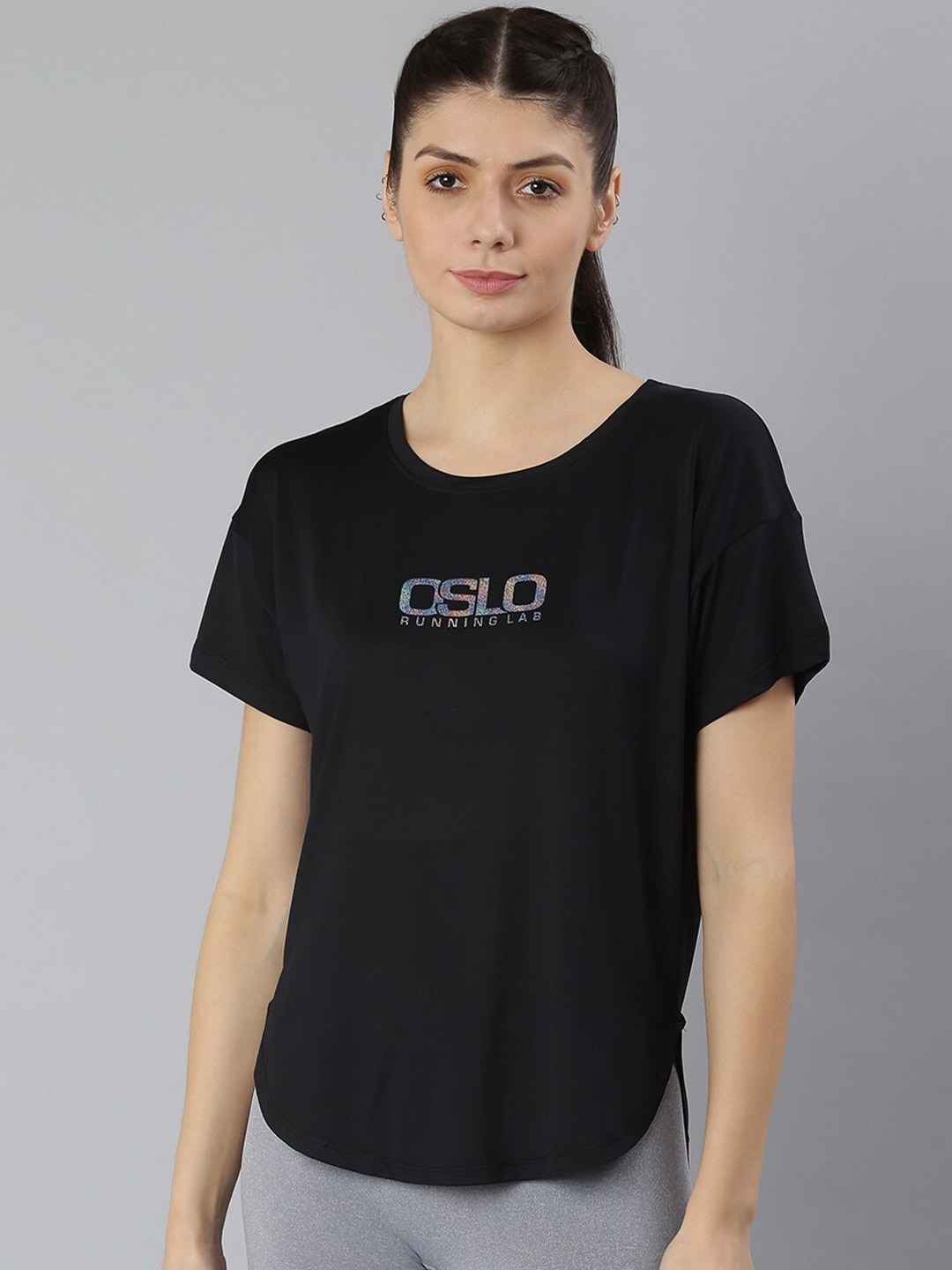 MKH Women Black Typography Extended Sleeves Dri-FIT Sports T-shirt - Swadesiicart