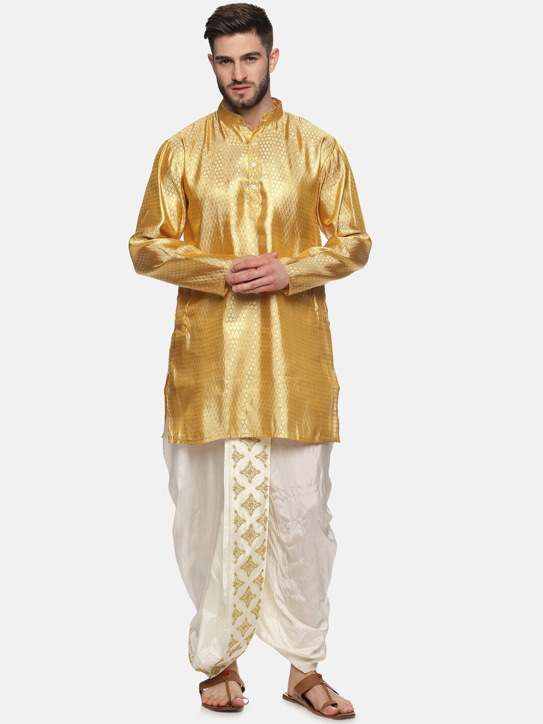 Sethukrishna Men Cream Embroidered Dhoti Pant | Swadesiicart