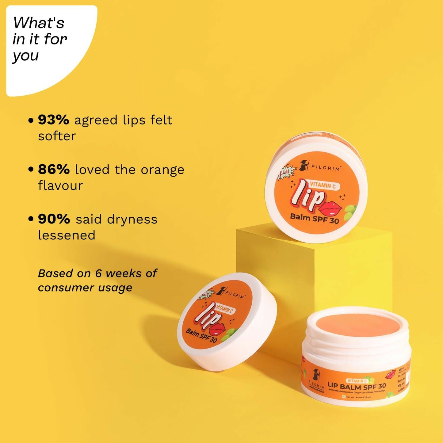 Pilgrim Vitamin C Lip Balm SPF 30 with Australian Kakadu Plum & Shea Butter For Smooth Soft Lips, Soothing & Hydrating Dry & Chapped Lips - Swadesiicart
