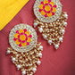Mandala Pattern Floral Pink and Yellow Meenakari Drop Earrings for Womens by House of Ree | Swadesiicart